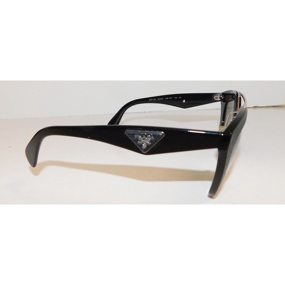 PRADA 14S‎ Cinema ORNATE SAFFIANO LEATHER PR14SS Black Sunglasses Triangle Logo